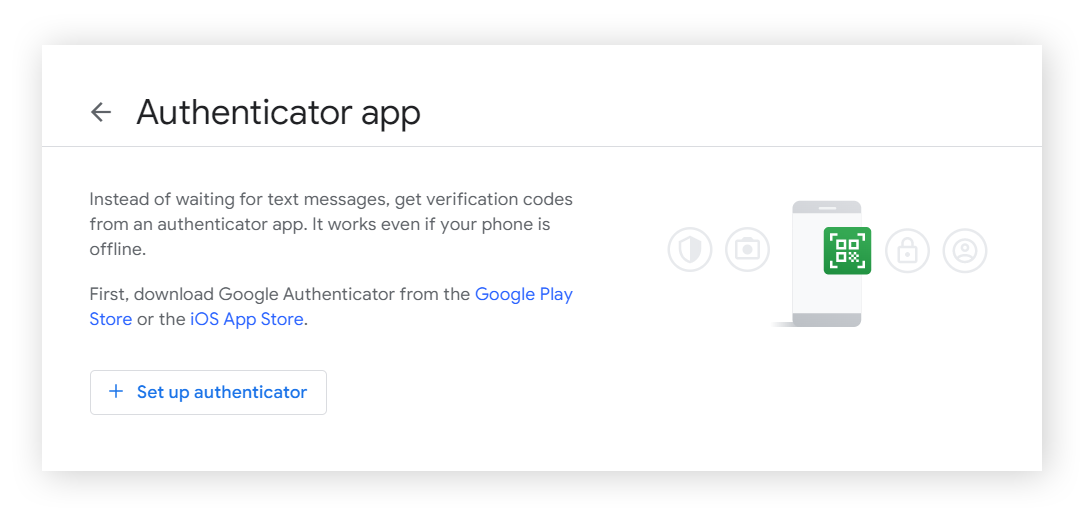 Google账户的身份验证器应用设置界面