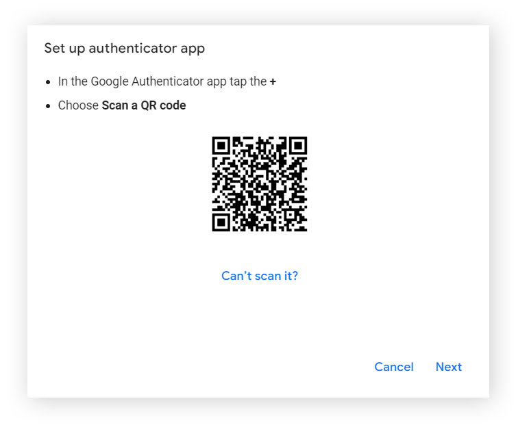 设置Google Authenticator的QR码屏幕