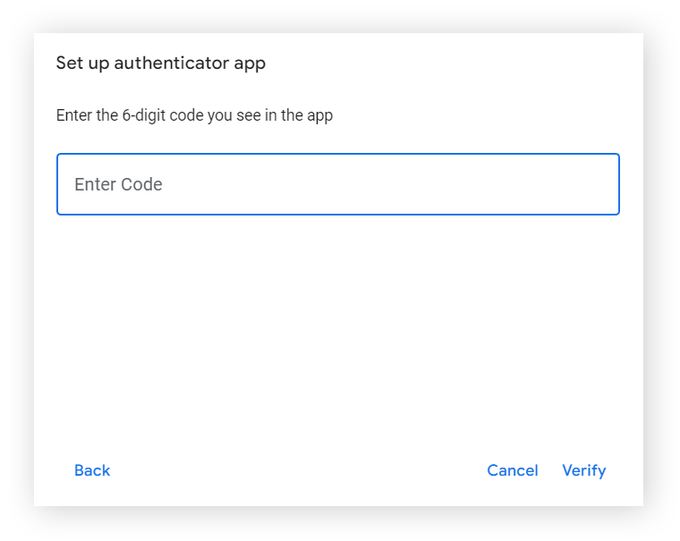 输入来自Google Authenticator应用的代码的屏幕