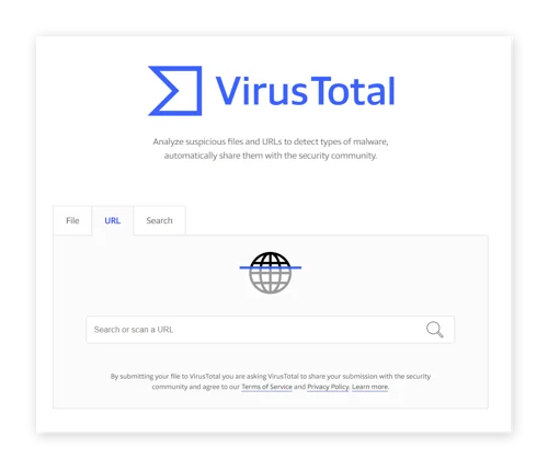 VirusTotal 将扫描网址的威胁。