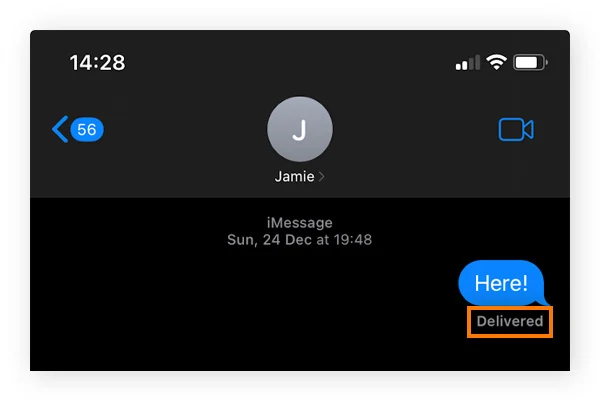显示简讯送达状态的 iMessage 范例